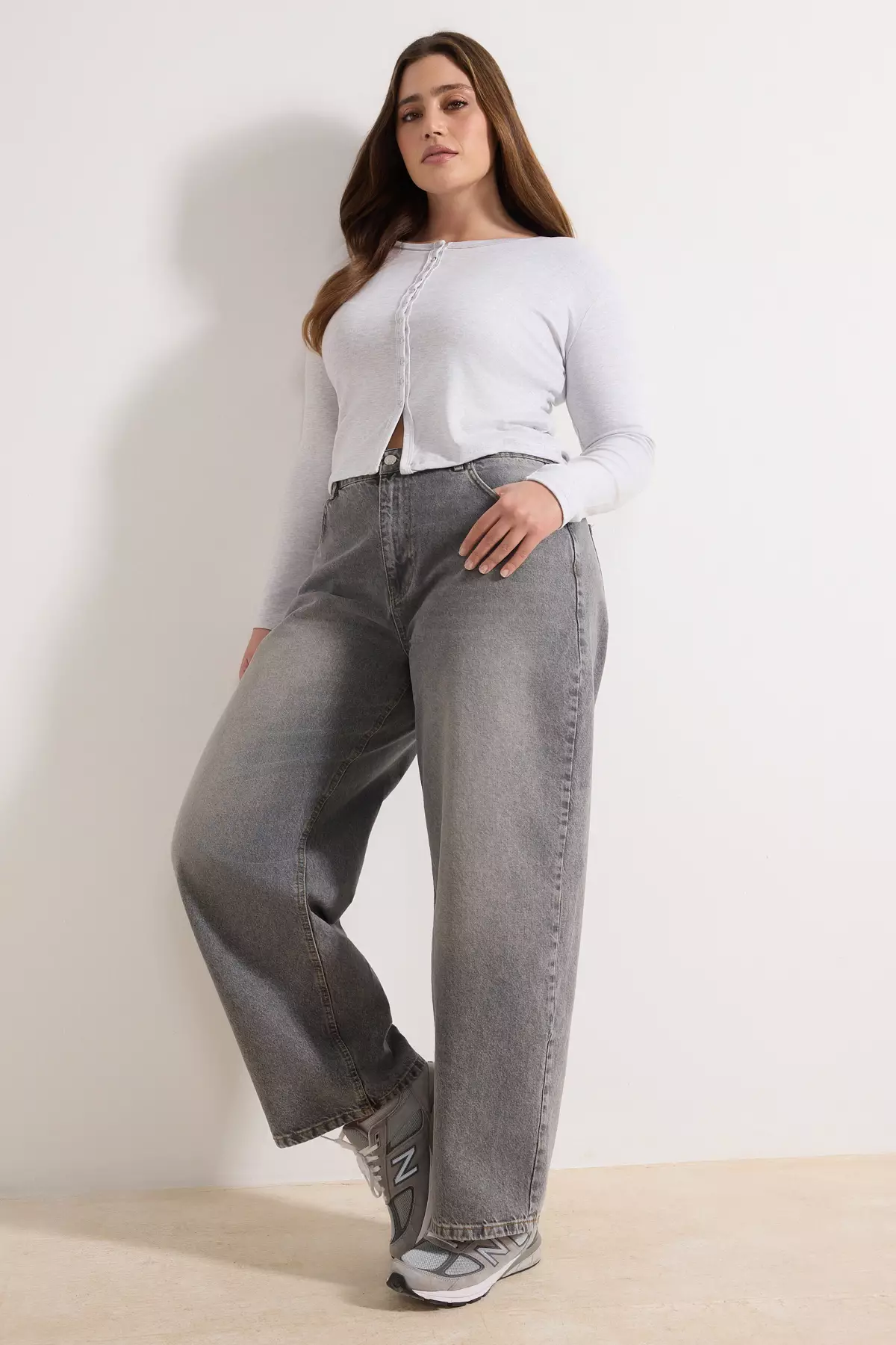 Gray Melange Snap Crop Top Basic Knitted Plus Size Blouse Tbbaw26Af00119