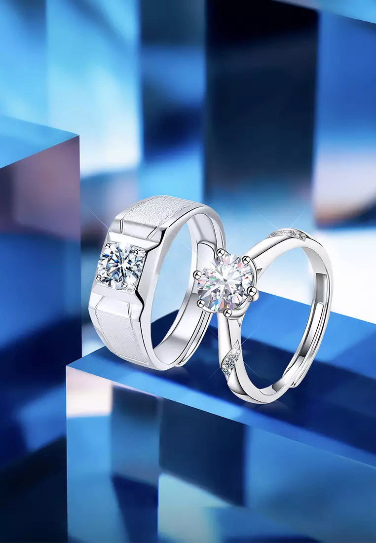 Cincin Wanita Berlian Berlapis Platinum Anti Pudar Ukuran Bebas Pria Wanita Tunangan Cincin Couple