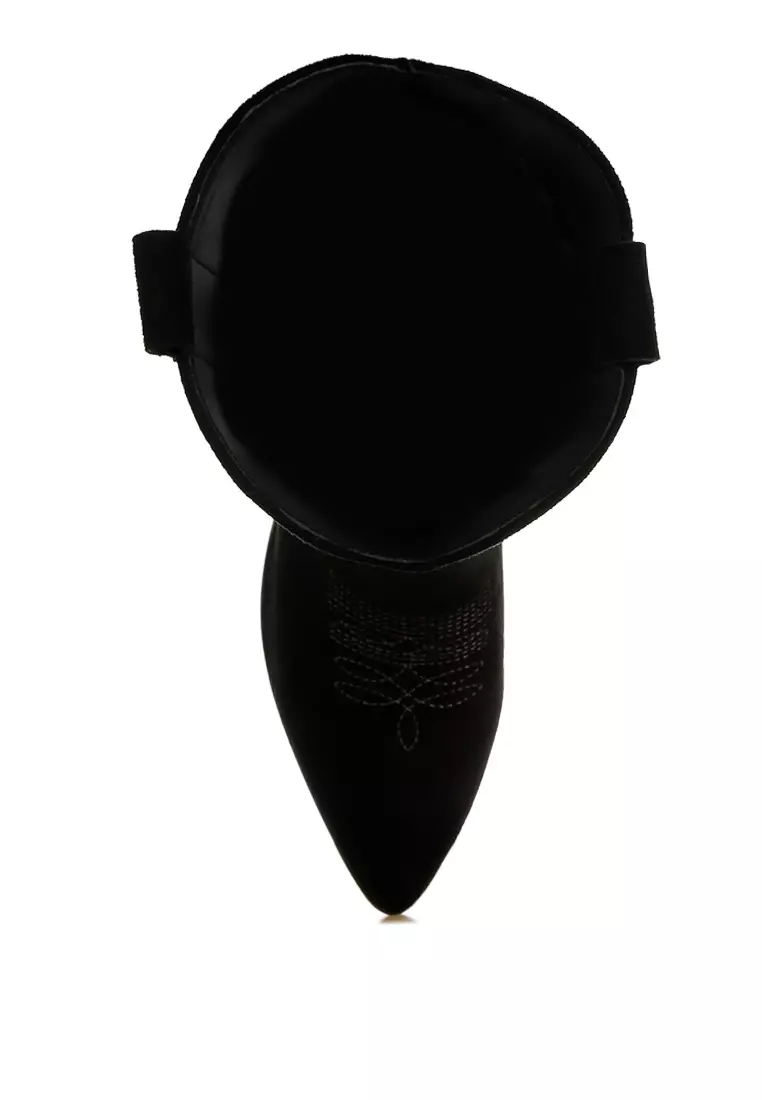 Sepatu Bot Koboi Berdetail Bordir Warna Hitam