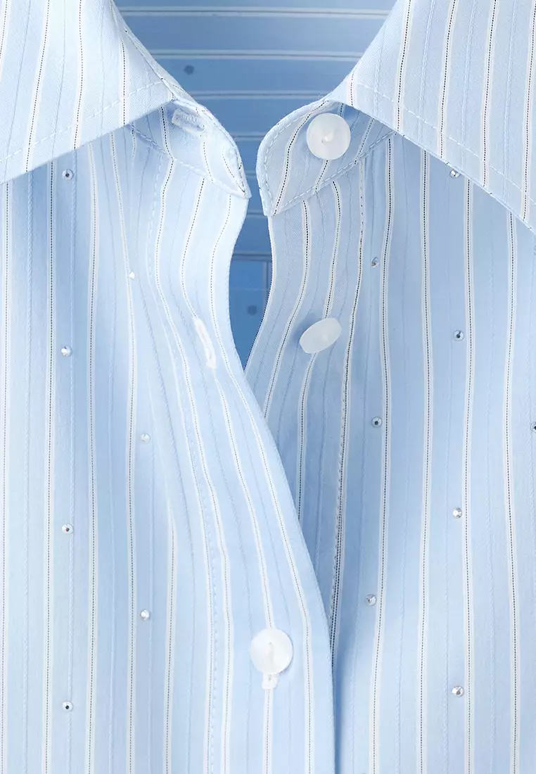 Rhinestone Striped Cropped Shirt