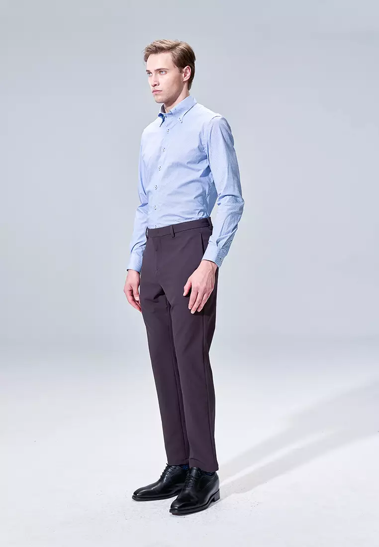 Deep Blue Grid Pattern Slim Fit Shirt