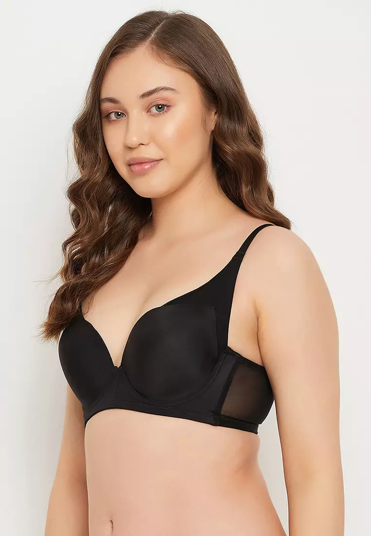 Clovia Level 2 Push-Up Padded Underwired Demi Cup Multiway T-shirt Bra in Black