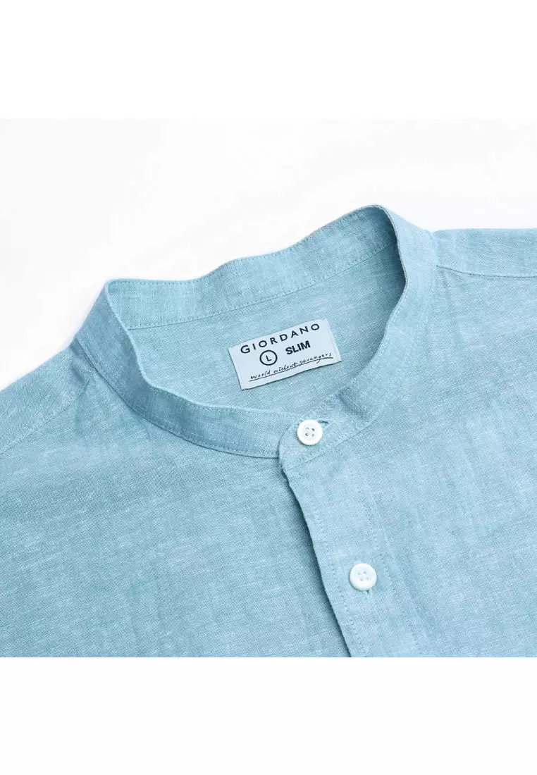 Men's Linen Cotton Slim Short Sleeve Shirt 01046214