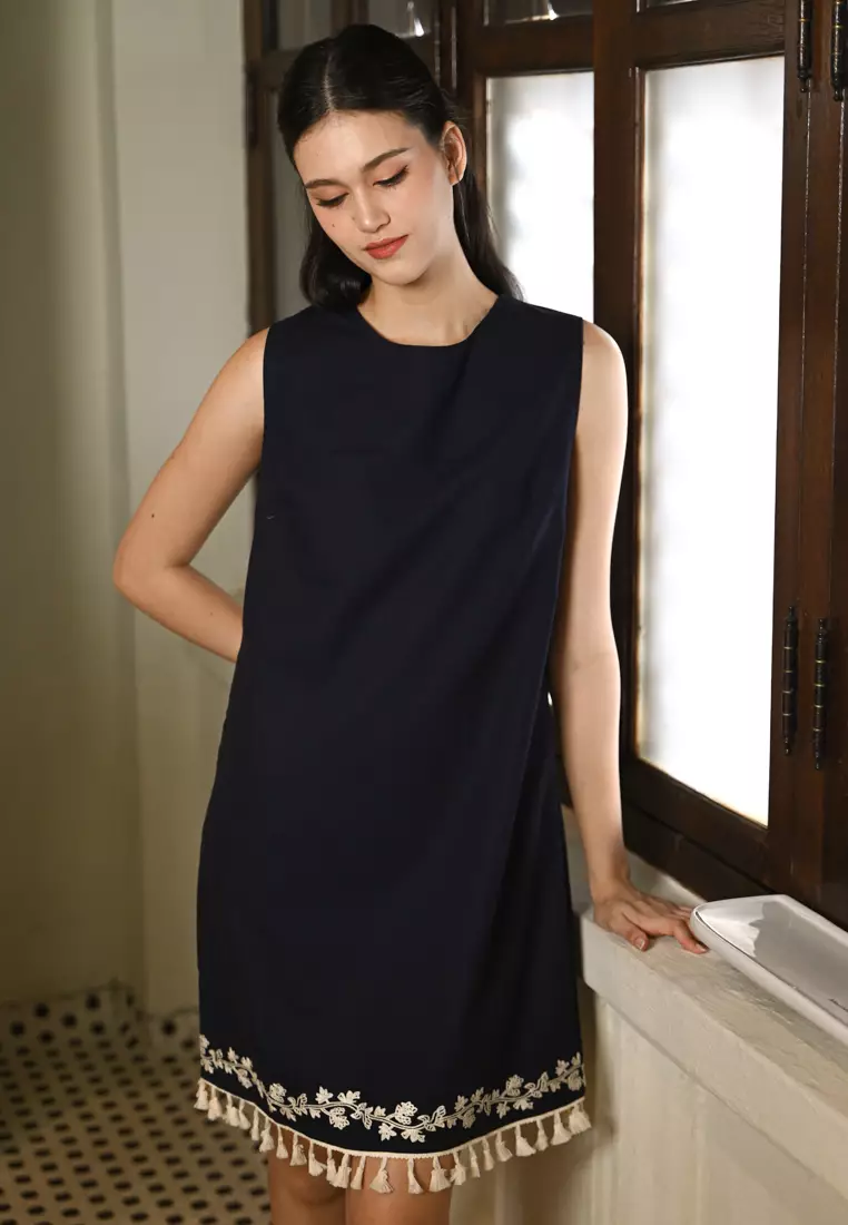 亚麻无袖迷你连衣裙