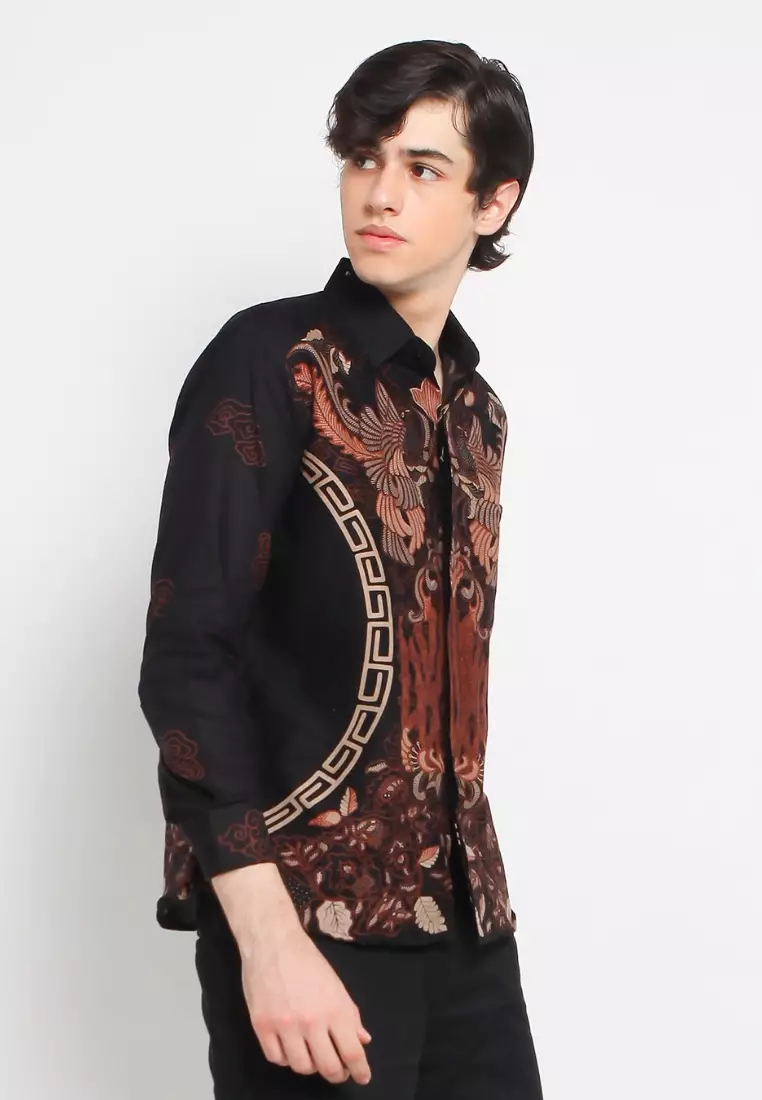 Black Mega Kemeja Batik Pria Premium Slimfit Modern Lengan Panjang