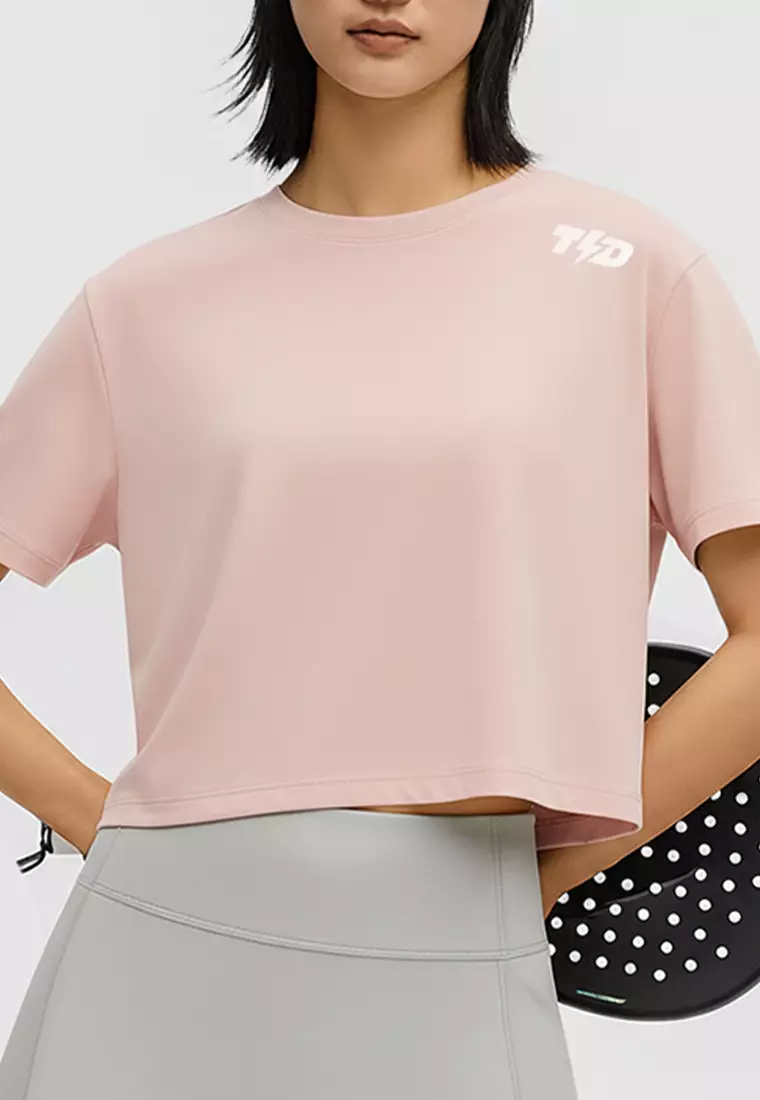 LSE10 Kaos Padel Top Crop T Shirt Olahraga Dryfit Wanita baby pink