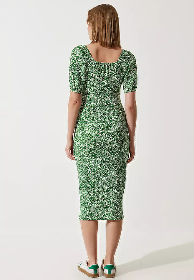 花卉開衩中長連身裙