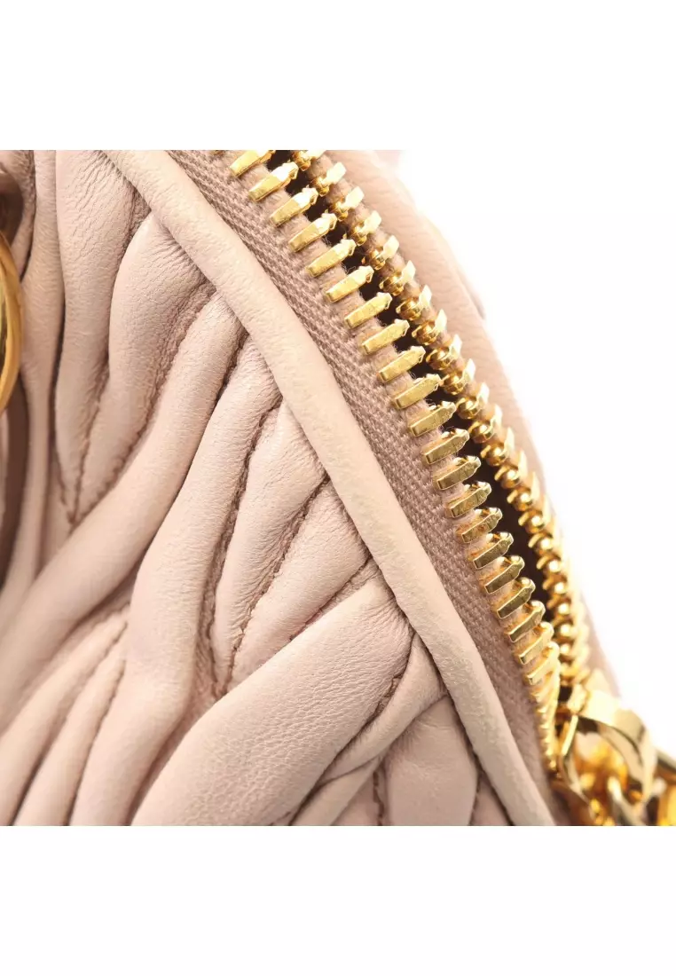 Pre-Loved MIU MIU matelasse 2WAY Handbag leather pink beige