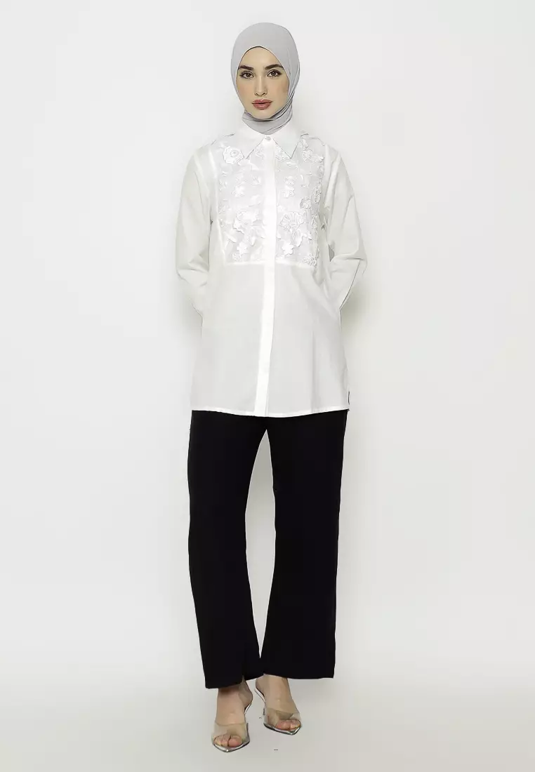 Urban Exchange Miranda White Shirt - Atasan Tunik Kemeja Putih Warna White
