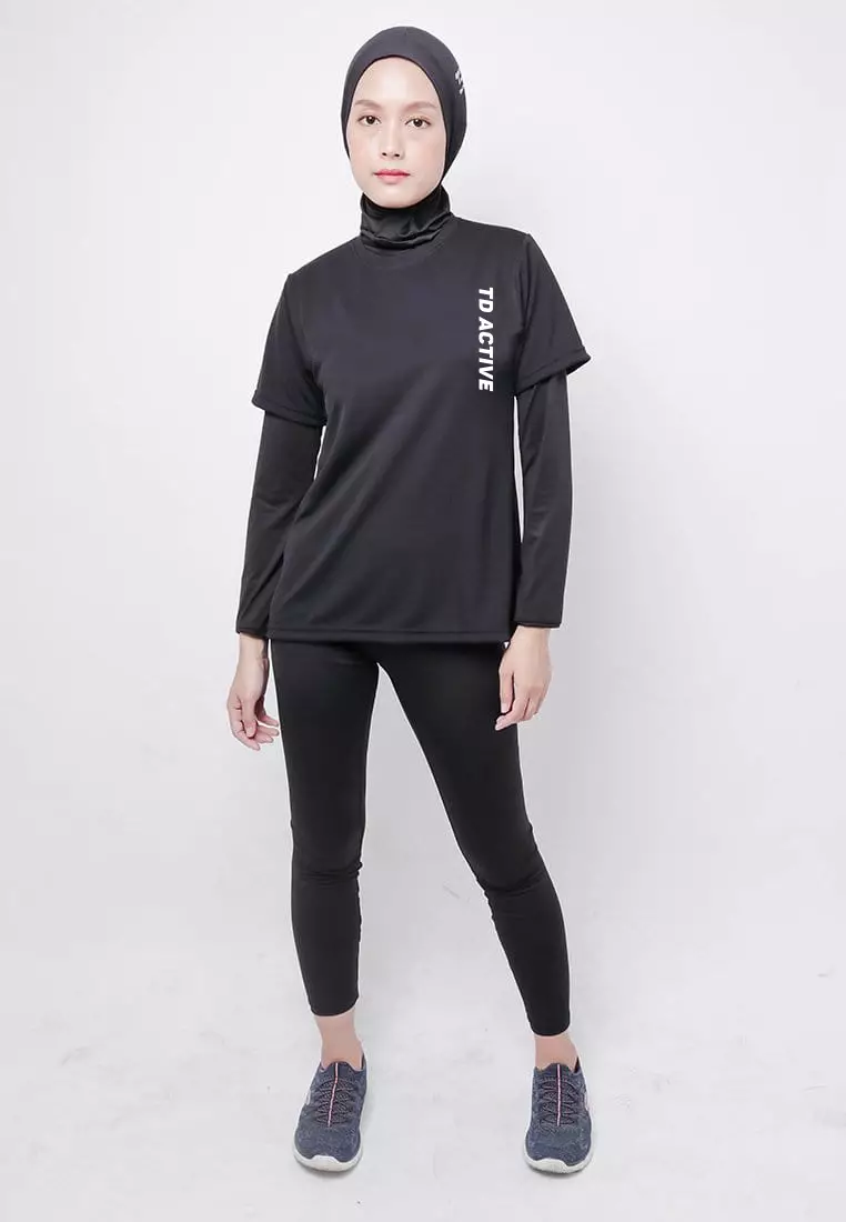 Td Active LSA95 kaos olahraga wanita tangan pendek aerobic gym cardio instadry hitam