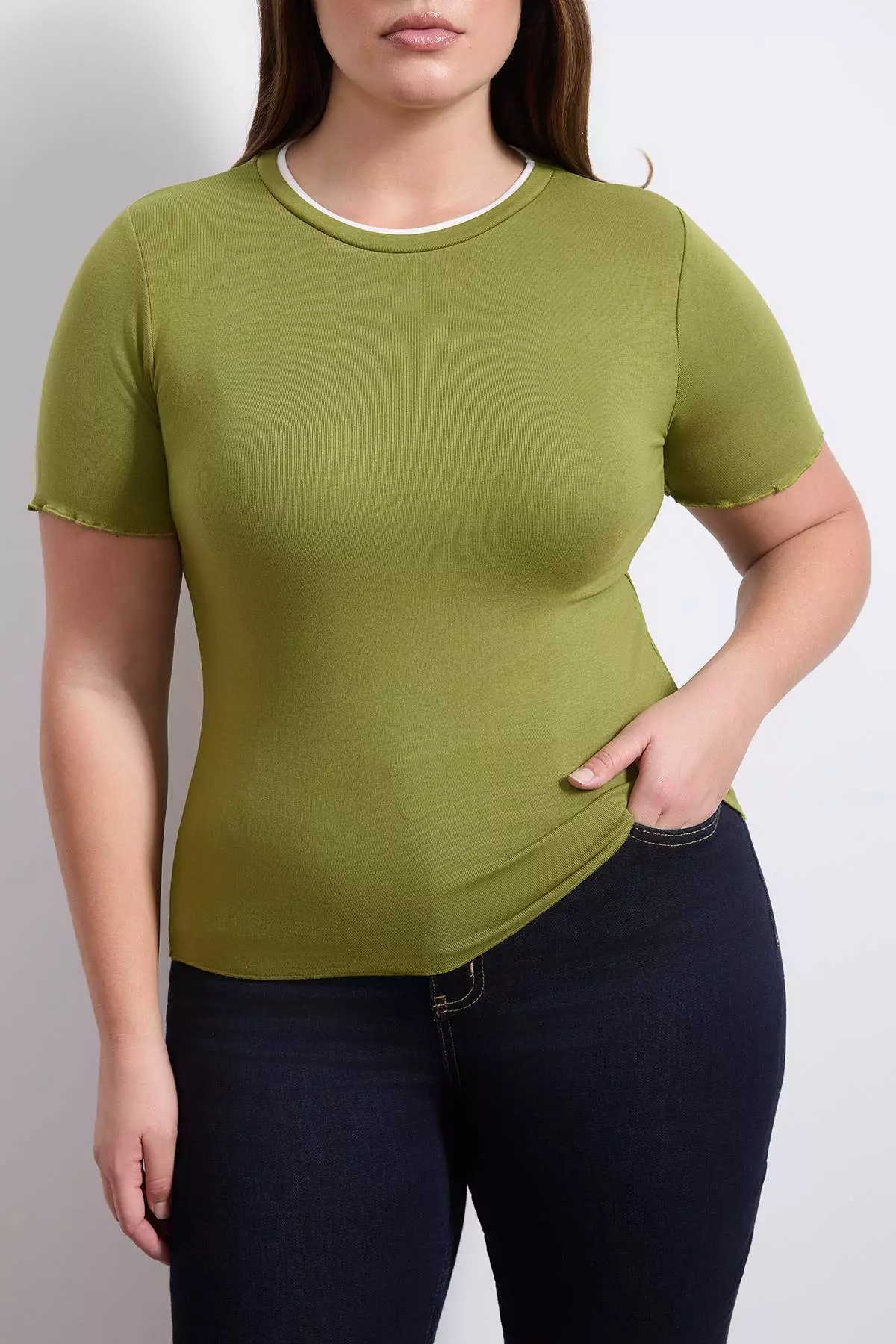 Wardrobe Essentials Oil Green Collar Piped Detail Soft Keys Knitted Blouse Tbbss26Af00025