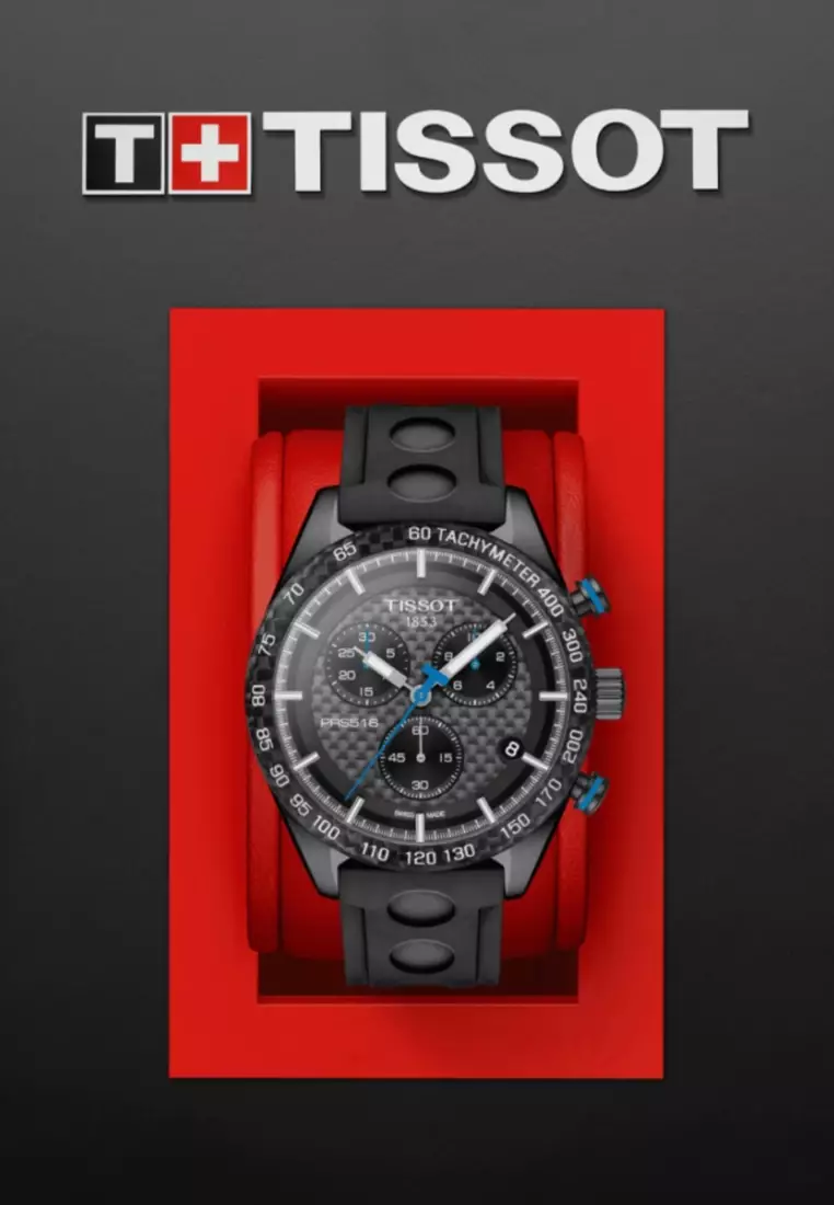 Buy Tissot Tissot PRS 516 42mm Chronograph Black Carbon Dial Black