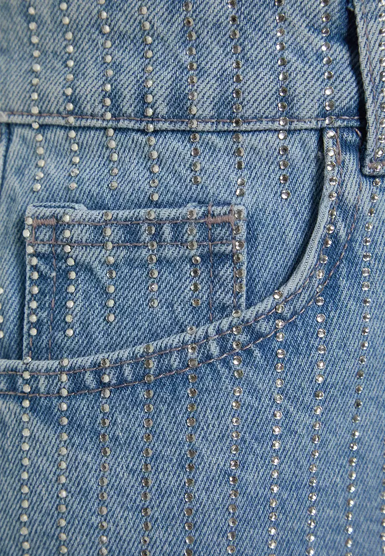 High Waist Rhinestone Denim Shorts