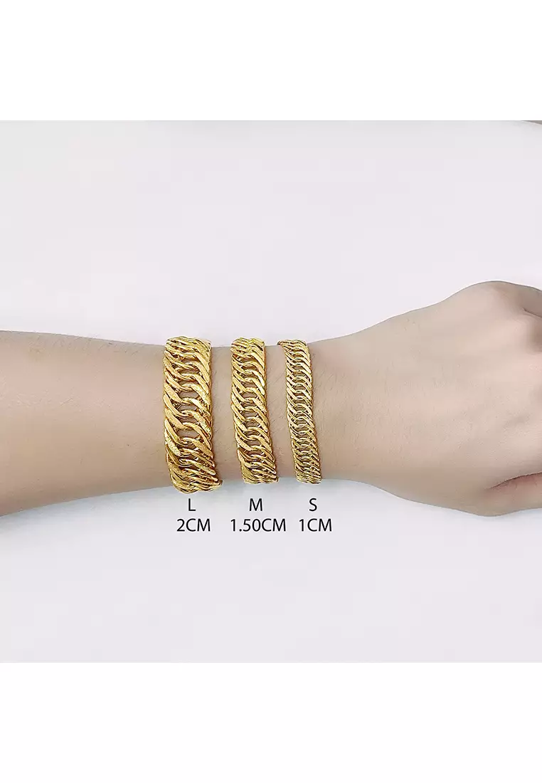 375/9K Gold Hollow Double Centipede Chain Bracelet T025 (2CM)