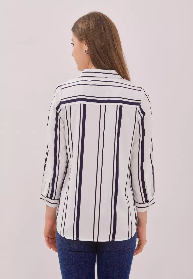 DUST Kemeja Airi Stripe Putih TENCEL™ Comfease (D.116510)