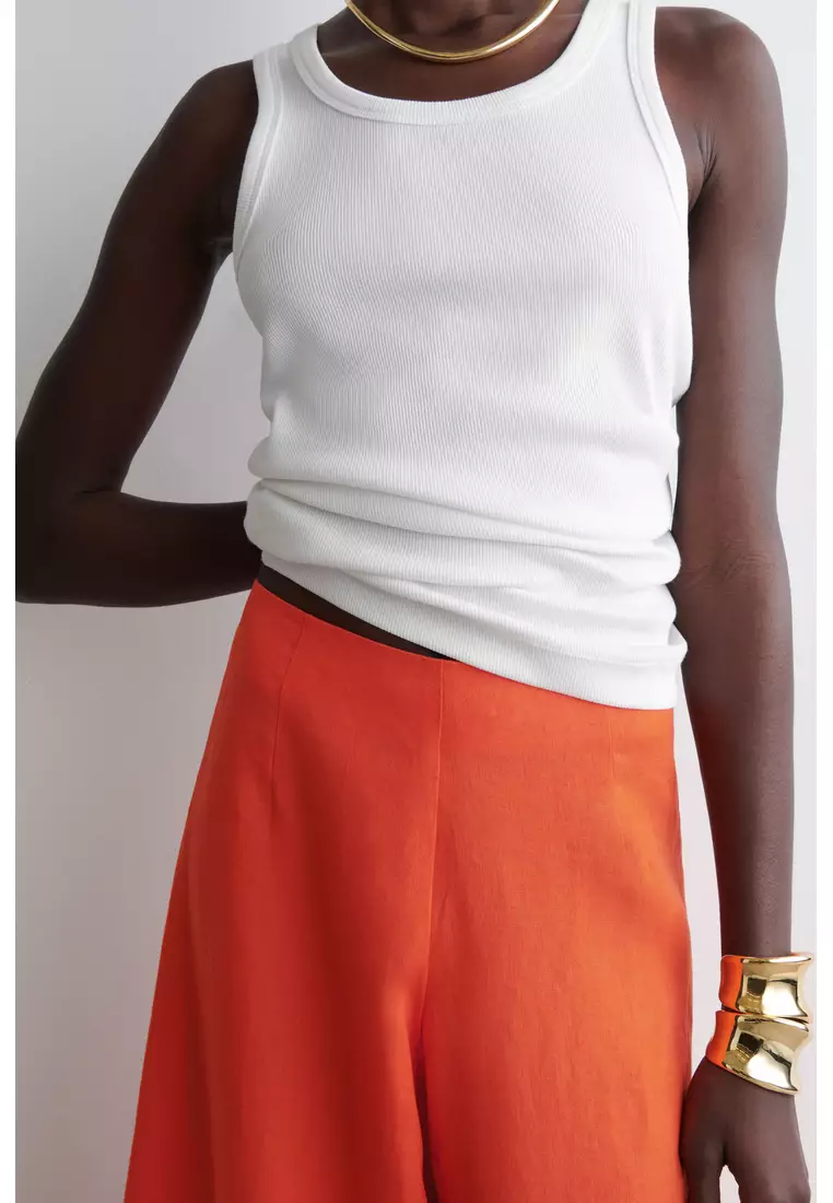 LINEN WIDE-LEG TROUSERS