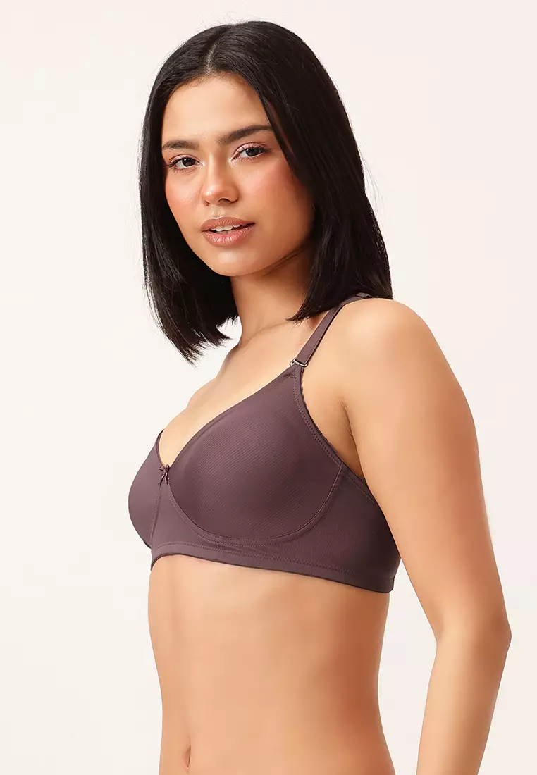 Clovia Non-Padded Non-Wired Self-Striped Multiway T-shirt Bra in Aubergine Colour
