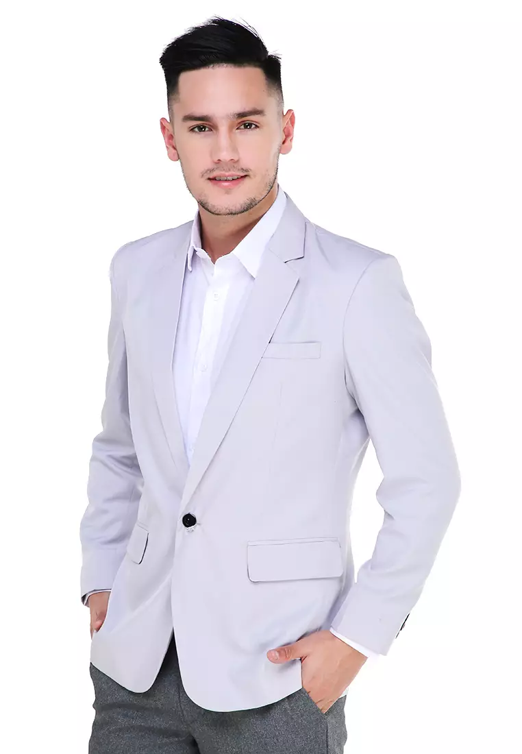 Woreq Jas Blazer Pria Premium Plain Formal Longsleeve Suit Material Polyester ORIGINAL - Gray