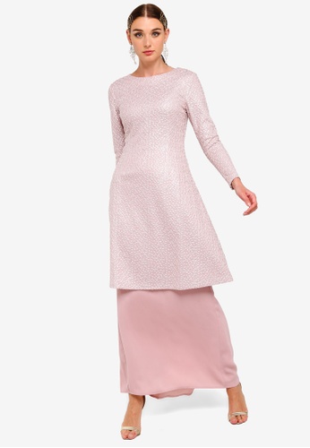 Embroidered Lace Fit And Flare Tunic Set from Zalia in Pink