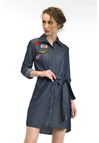 Front knot Shirtdress Denim with patches