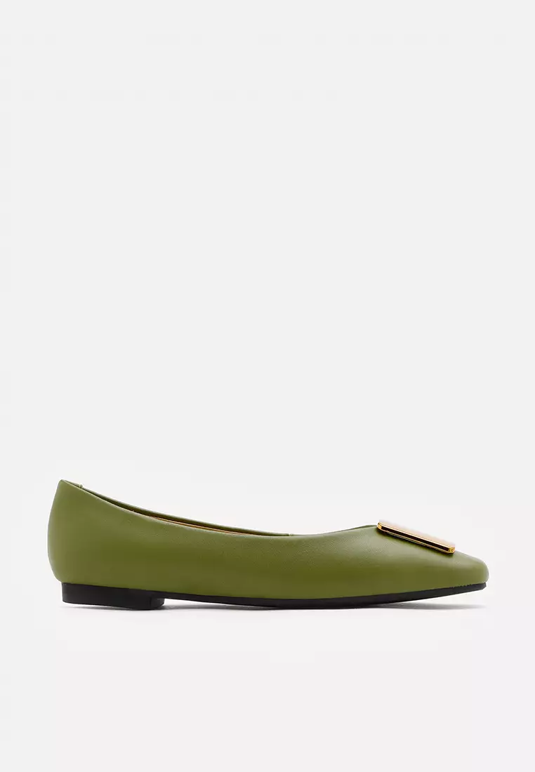 Discount on Pazzion  shoes - SKU: Jolie Gold Square Leather Flats Green