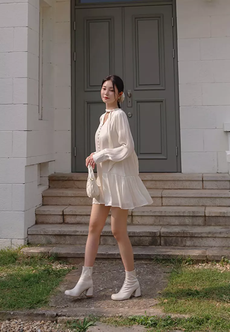 Neck Scarf Long Sleeve Dress