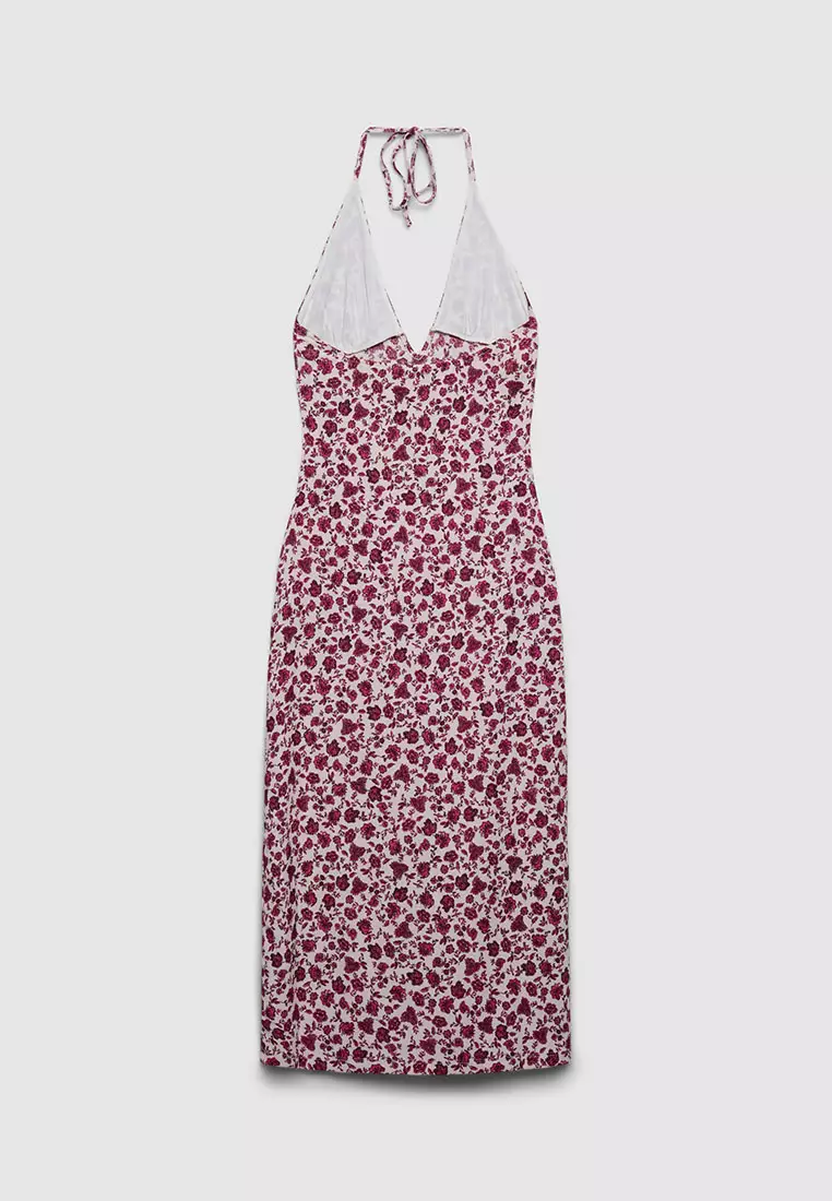 Women's Mini Flower Design Halter Midi Dress