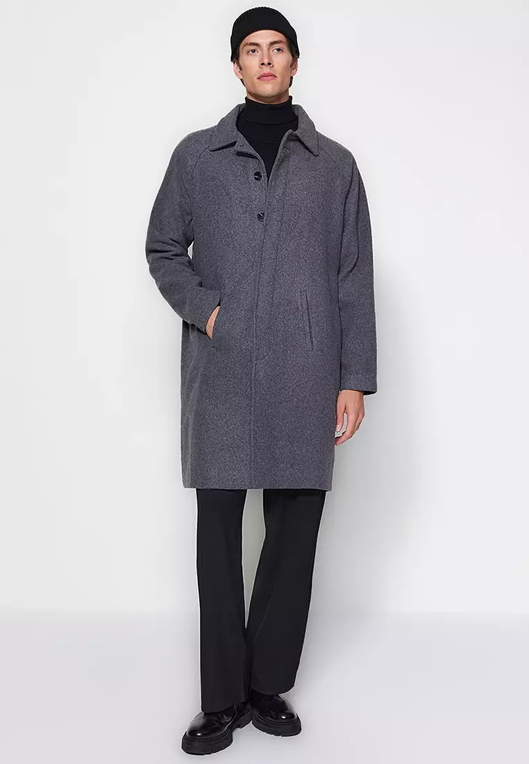 Anthracite Unisex Regular Fit Wool Blend Winter Coat