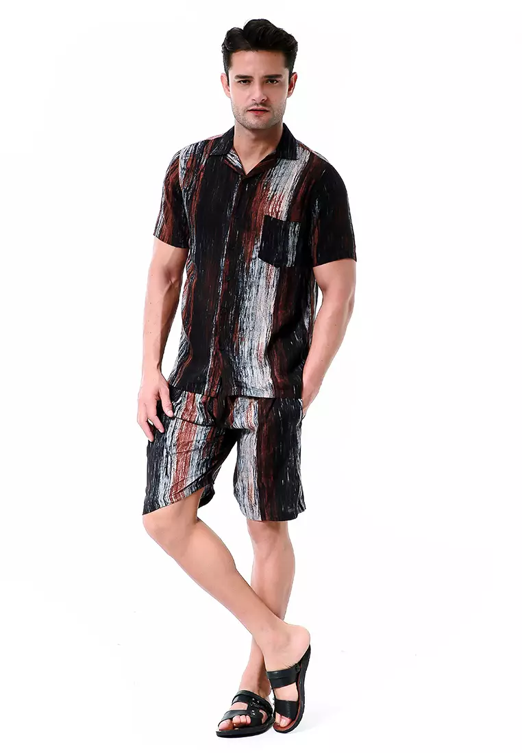 Deon Piyama Pria Fannan Motive Kemeja One Set Lengan Pendek Material Rayon ORIGINAL - Brown