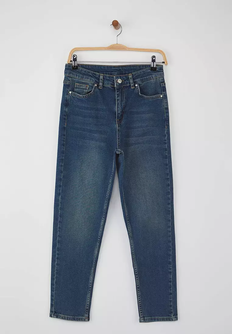 Blue High Waist Flexible Comfort New Mom Jeans Twoaw26Je00056