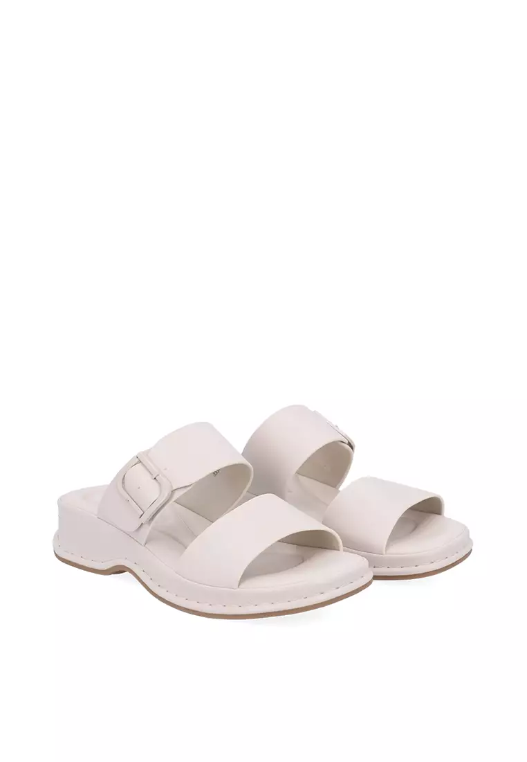 Medium Beige CR Lea Double Strap Sandals