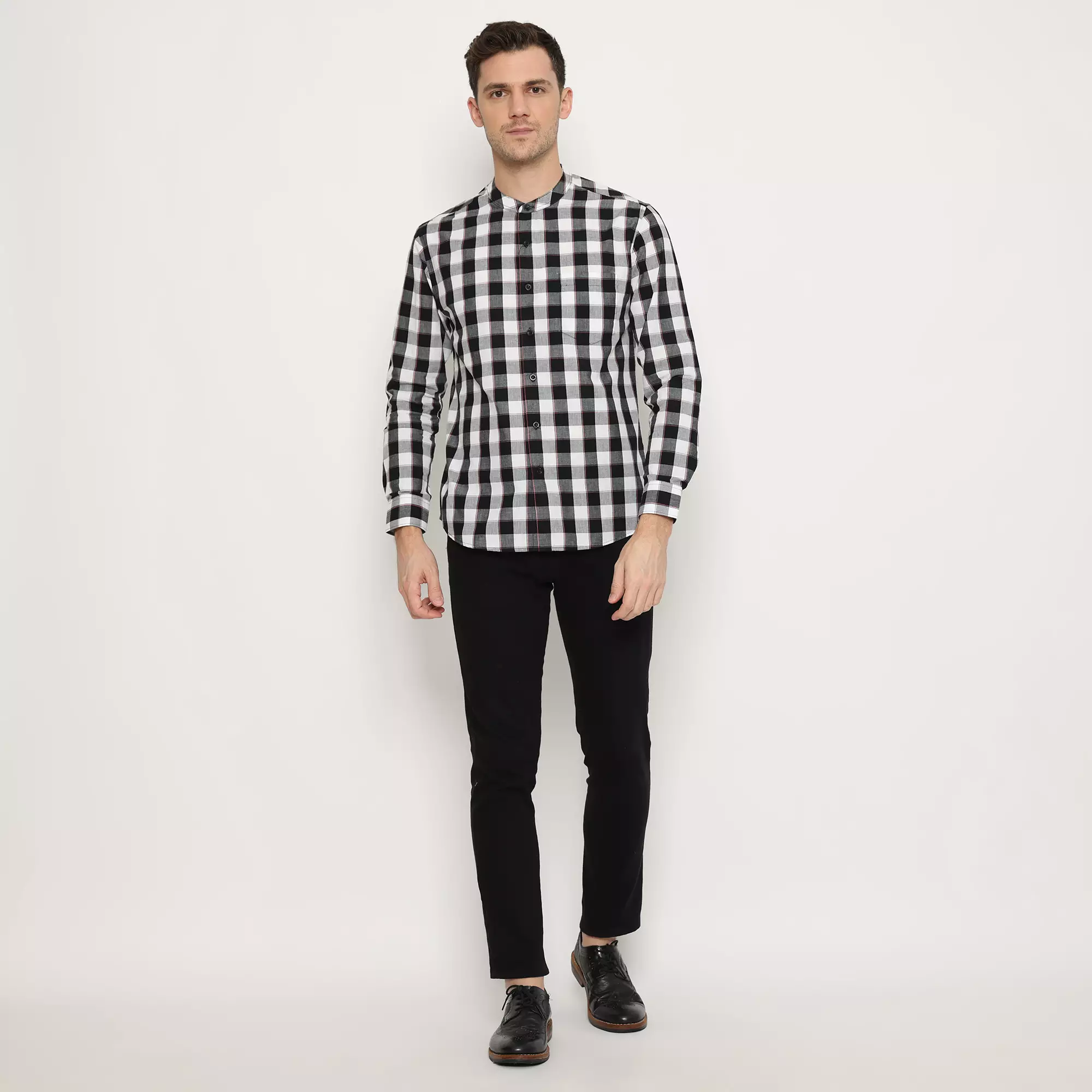 Platini Kemeja Shanghai Pria Lengan Panjang Katun Hitam 961205