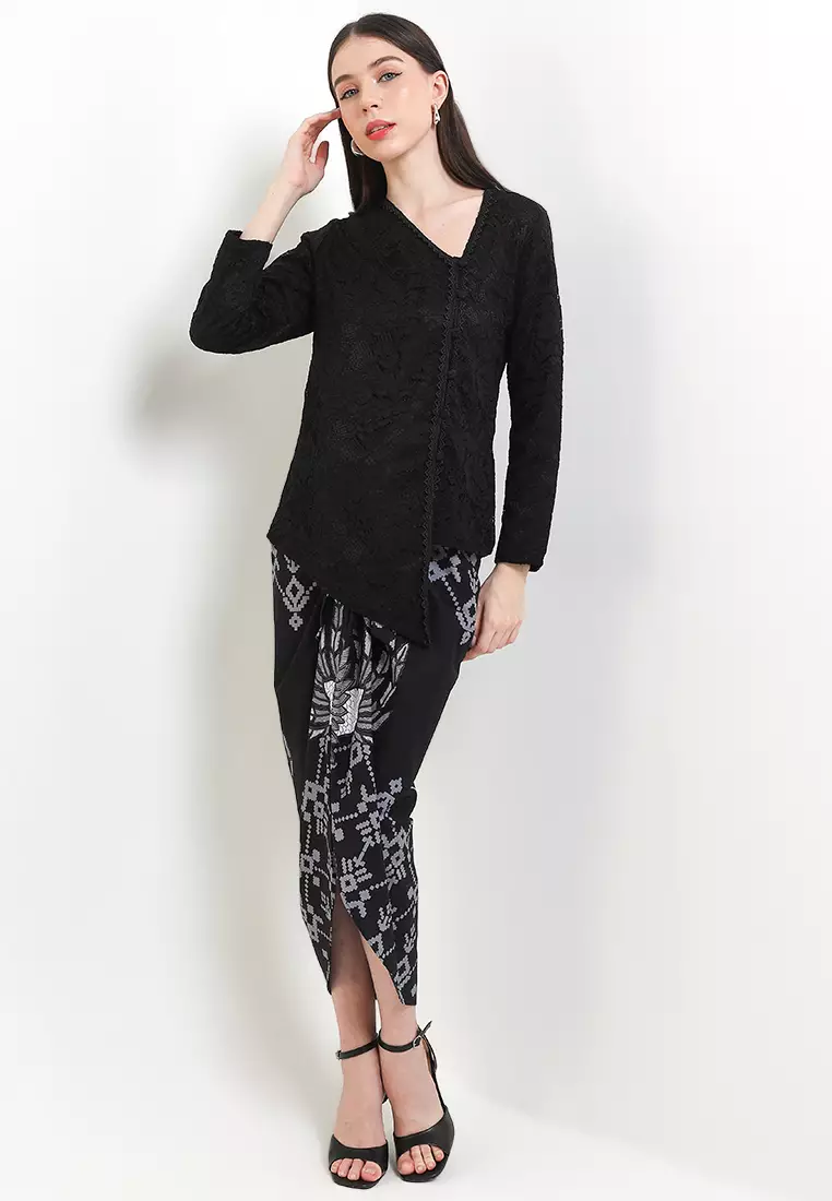 Blouse Lace Kebaya Muslim Brokat Reswara Lengan Panjang Full Furing Black