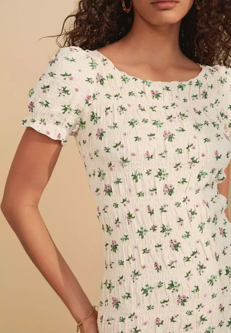Shirred Puff Sleeve Mini Dress