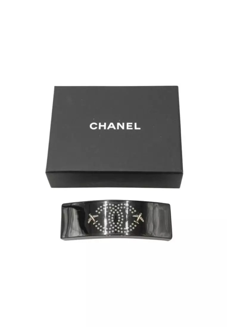 Buy Chanel PreLoved CHANEL Black Hair Barrette with Pearl CC Logo