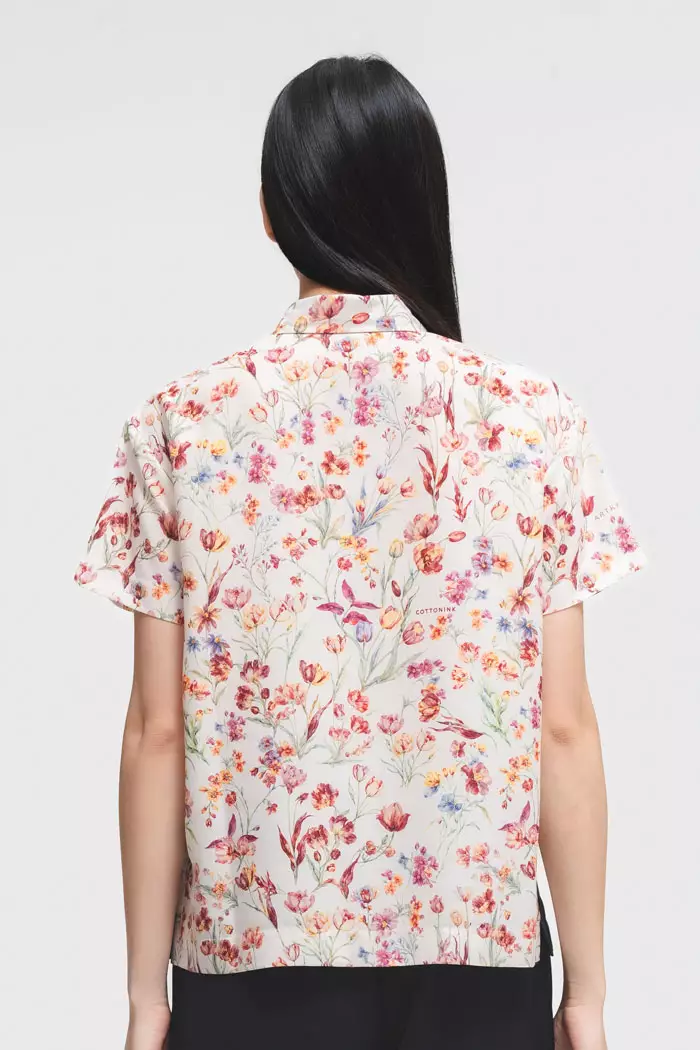 COTTONINK X Artkea - Atasan Kemeja Wanita Navy Samarra