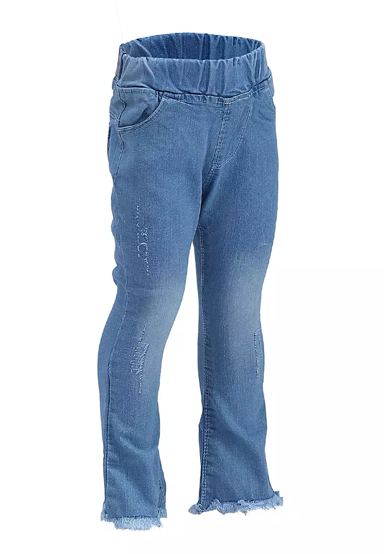 Yocelyn Celana Jeans Cutbray Anak Perempuan Kid Long Pants Polos Material Denim ORIGINAL - Blue