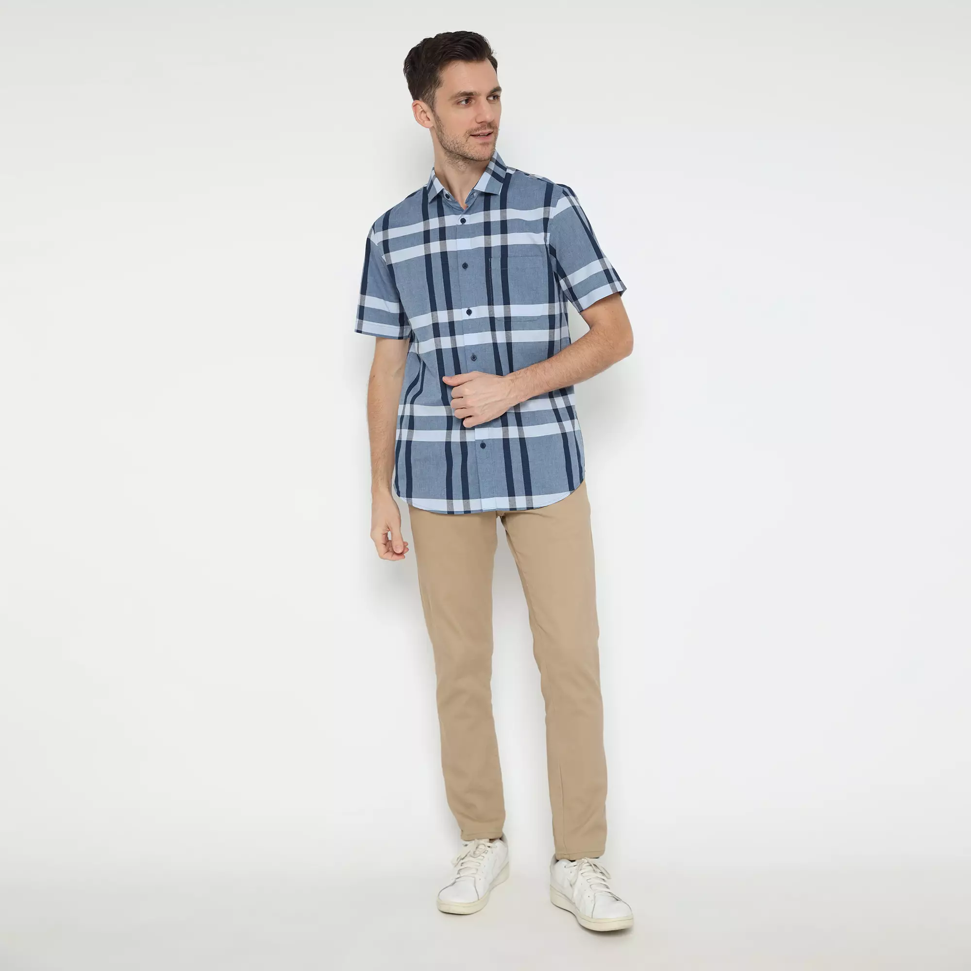 Platini Kemeja Kotak-Kotak Pria Lengan Pendek Dark Blue 73481