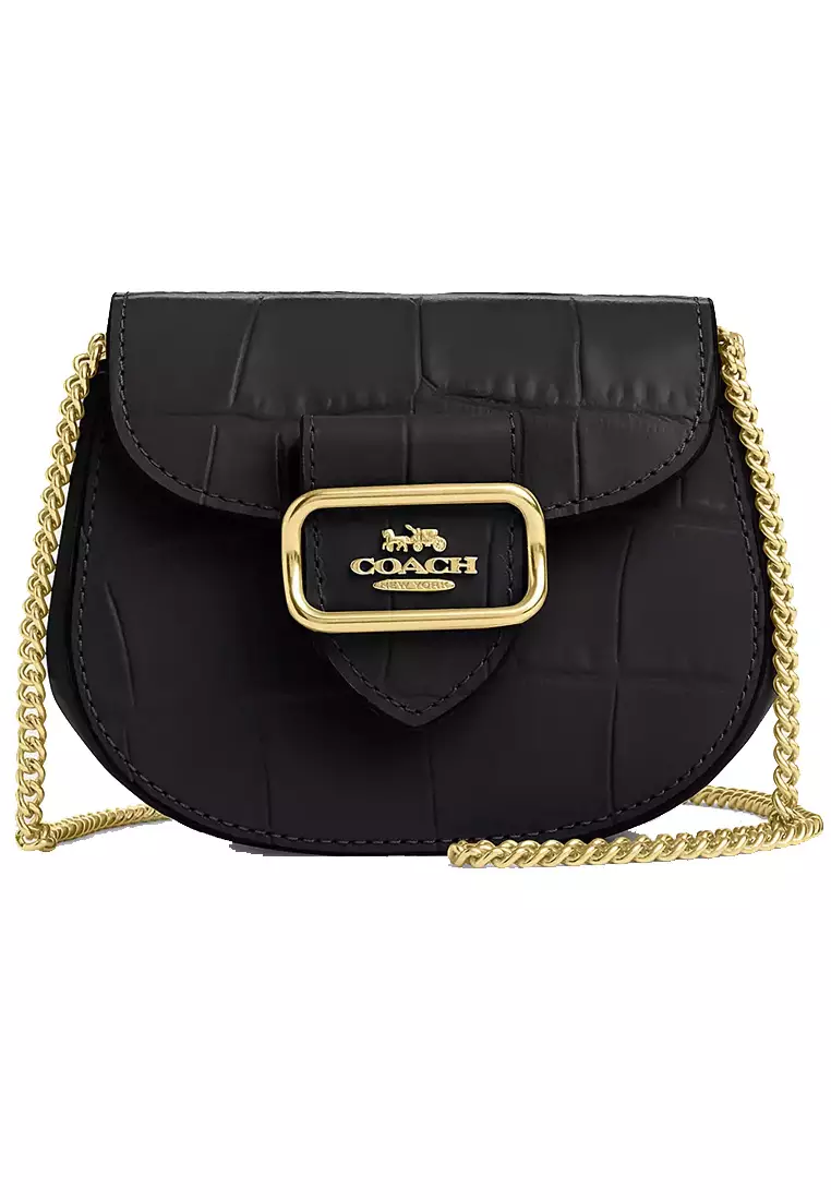 Coach MORGAN CARD CASE ON CHAIN Leather Mini Women s One Shoulder Crossbody Bag CN379IMBLK