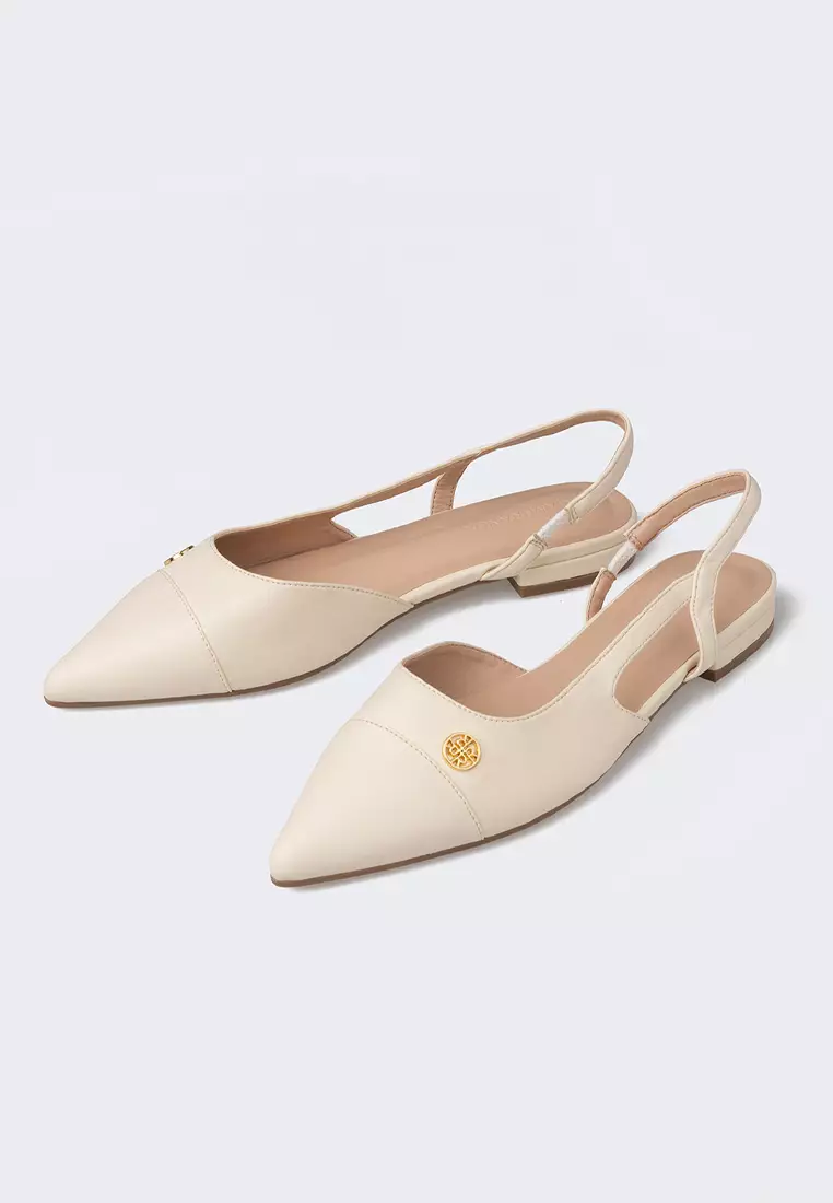 Ria Miranda Ivory Siena Slingback Flats