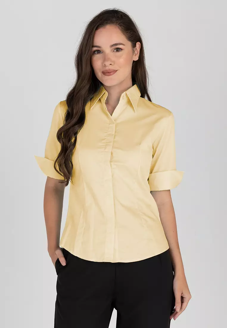 Diana 3/4 Sleeve Plain Button Down Office Blouse