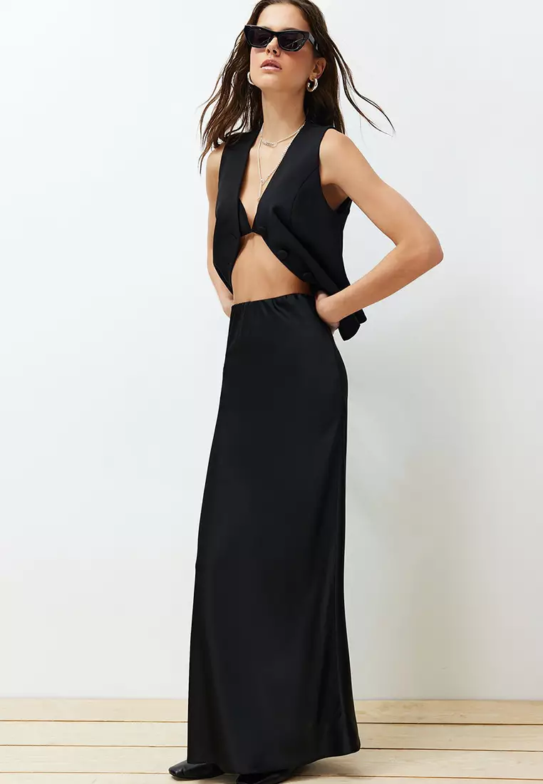 Satin Fish Shape Maxi Skirt