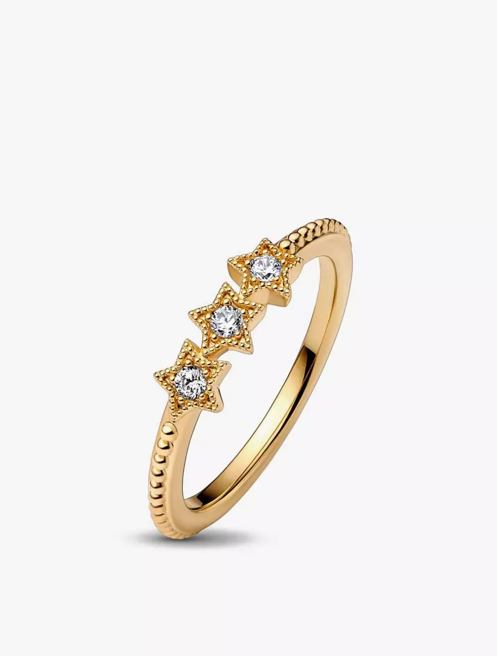 Stars 14k gold-plated ring with clear cubic zirconia