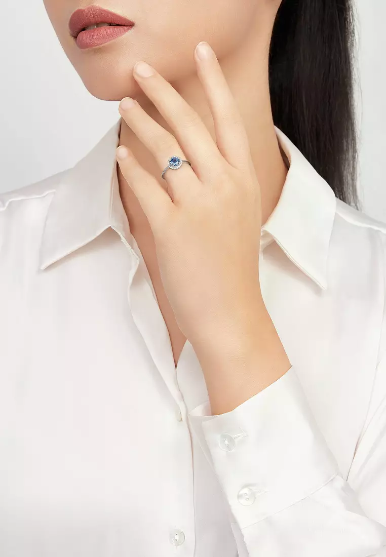 HABIB Blue Sapphire and Halo Diamond Ring in 375/9K White Gold 261881121(R)WG-BS