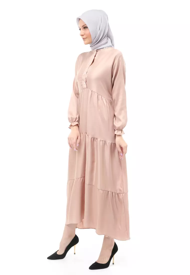 Alvia Gamis Rempel Panjang Wanita Motif Polos Long Sleeve Regular Fit - Mocca
