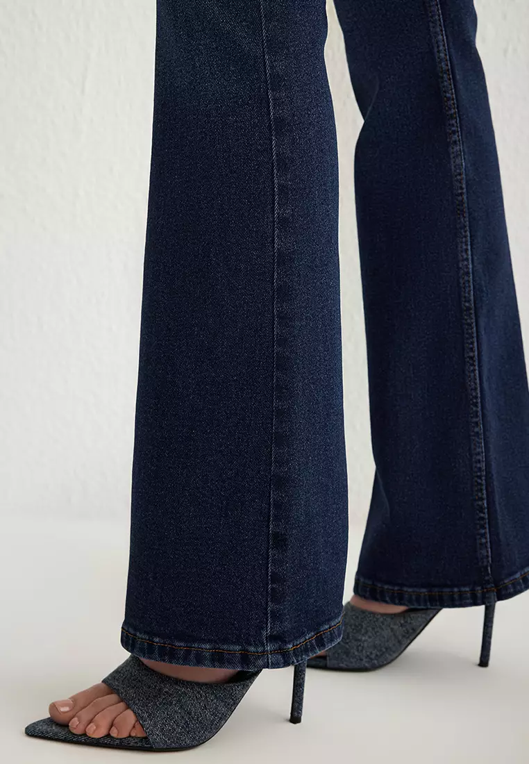 Dark Blue High Waist Flare Jeans Twoss25Je00109