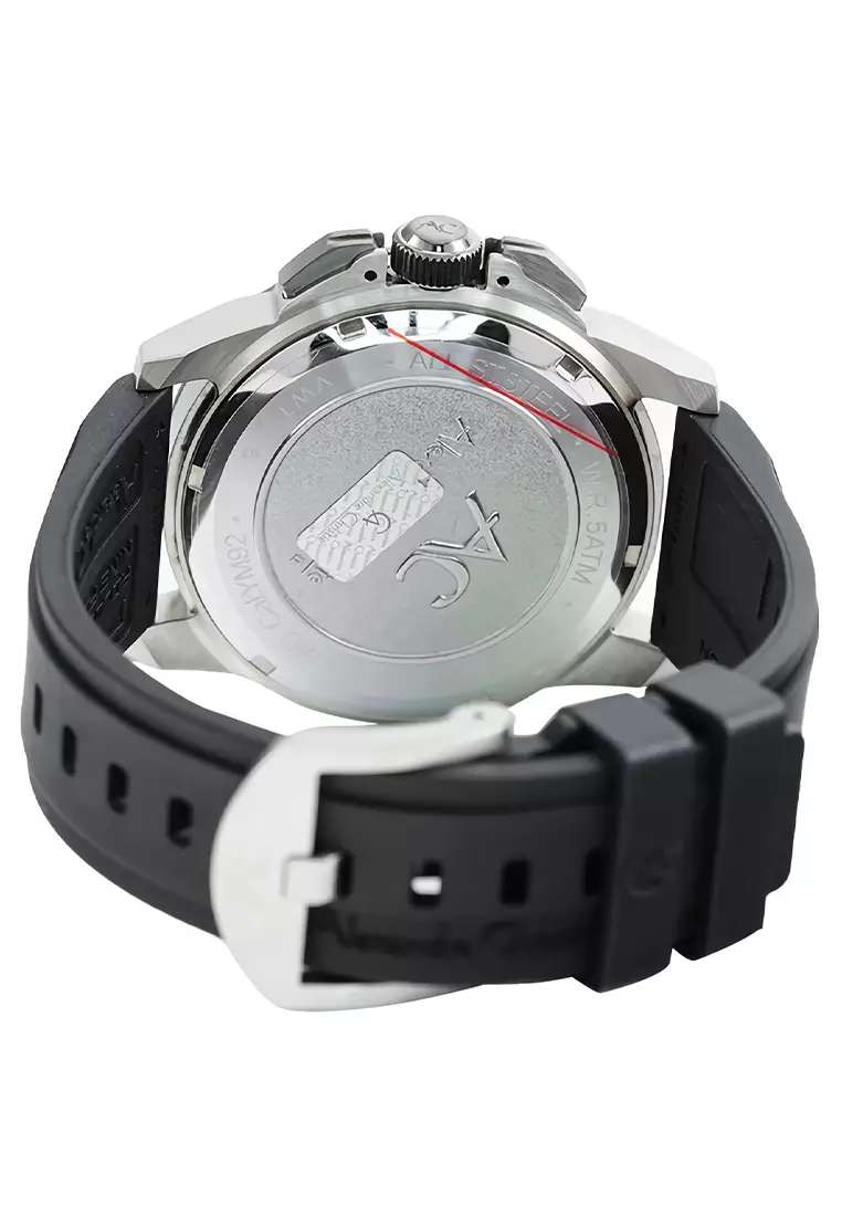 Alexandre Christie - Jam Tangan Chronograph Pria - Silver - Black Rubber Strap - 9602 MCRTEBA