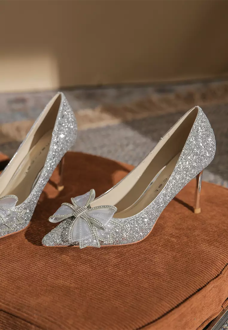 8CM Rosette Glett Leather High Heels Shoes IF819-1