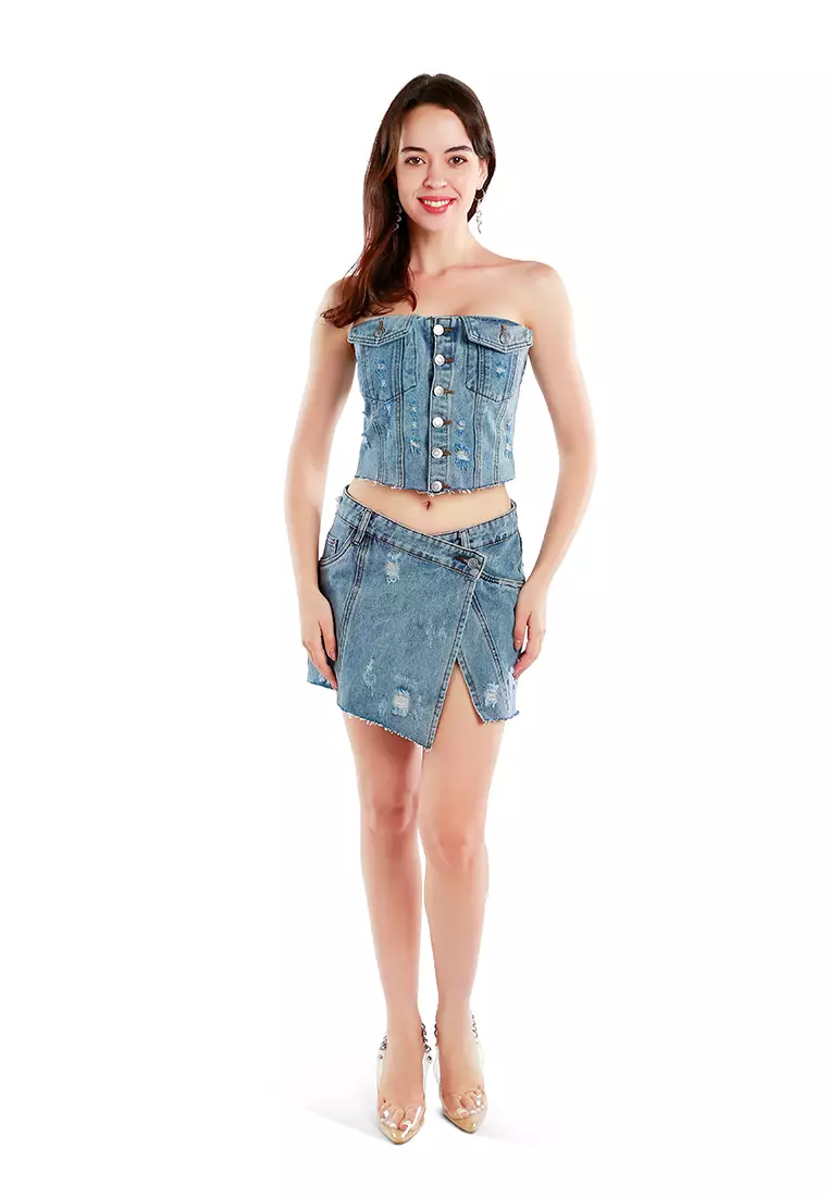 Atasan Tube Korset Denim Biru