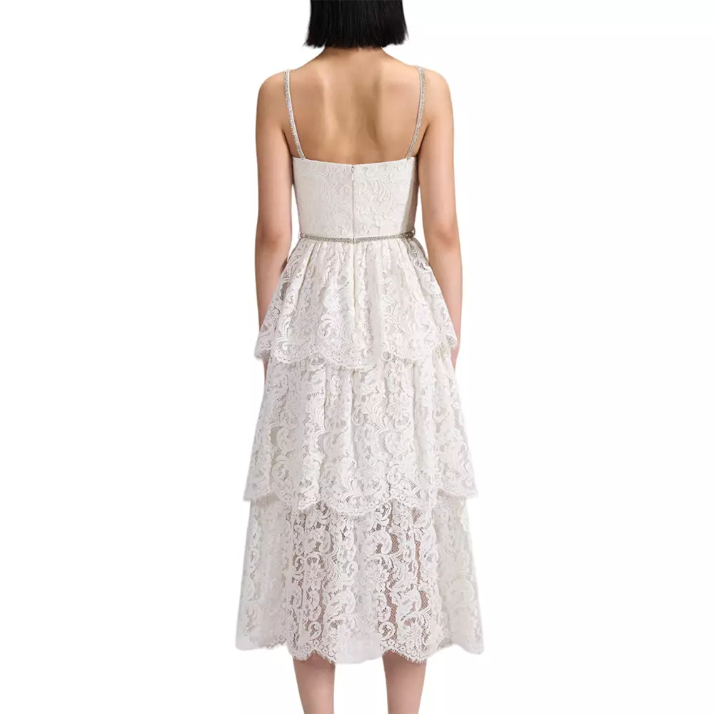 Self portrait cream tiered midi dress 2025